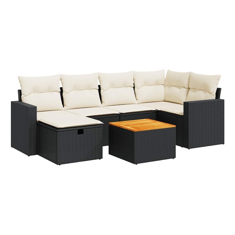 vidaXL 7 Piece Steel Sofa Set in Black/White/Cream