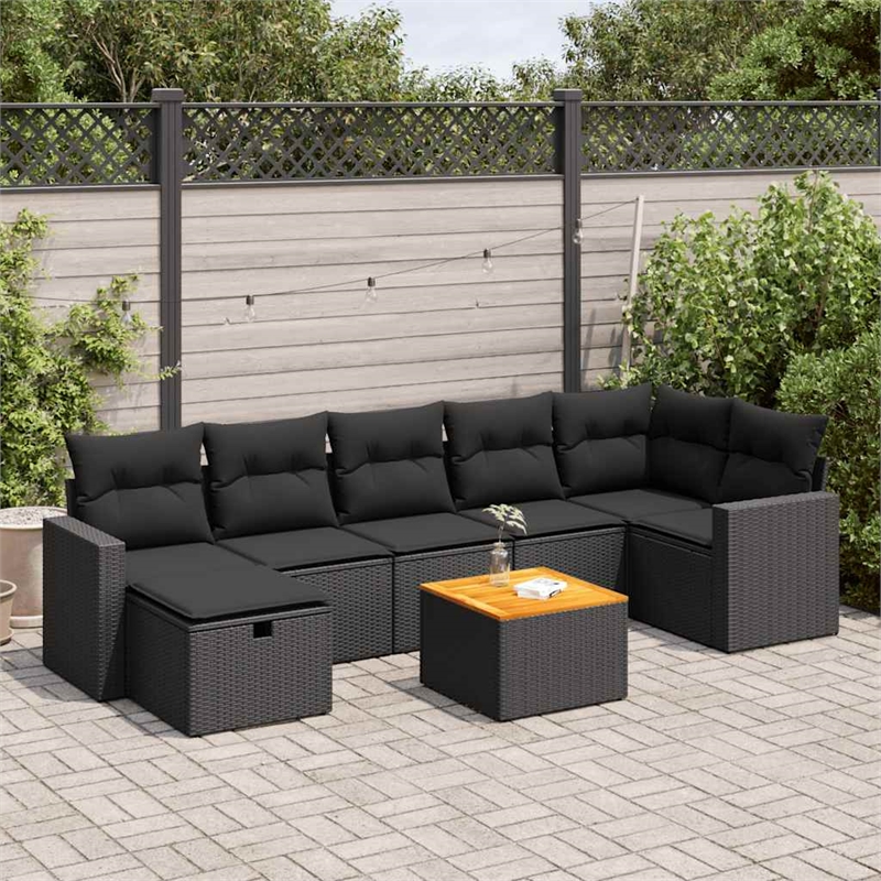 vidaXL 8 Piece Solid Acacia Wood Sofa Set in Black