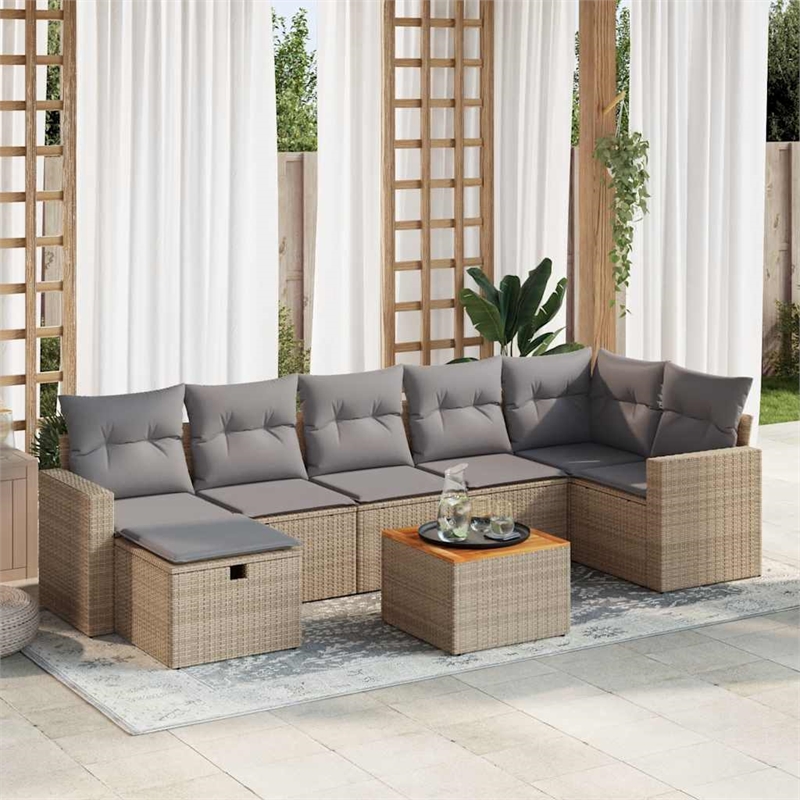 vidaXL 8 Piece Solid Acacia Wood Large Sofa Set in Gray/Beige