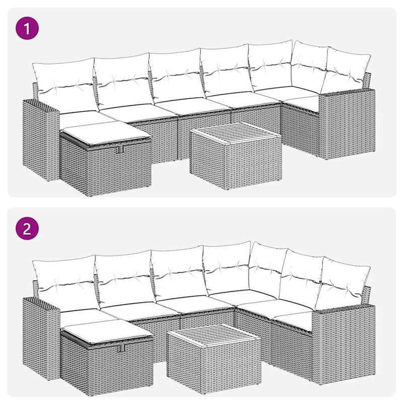 vidaXL 8 Piece Solid Acacia Wood Large Sofa Set in Gray/Beige