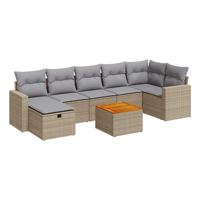 vidaXL 8 Piece Solid Acacia Wood Large Sofa Set in Gray/Beige