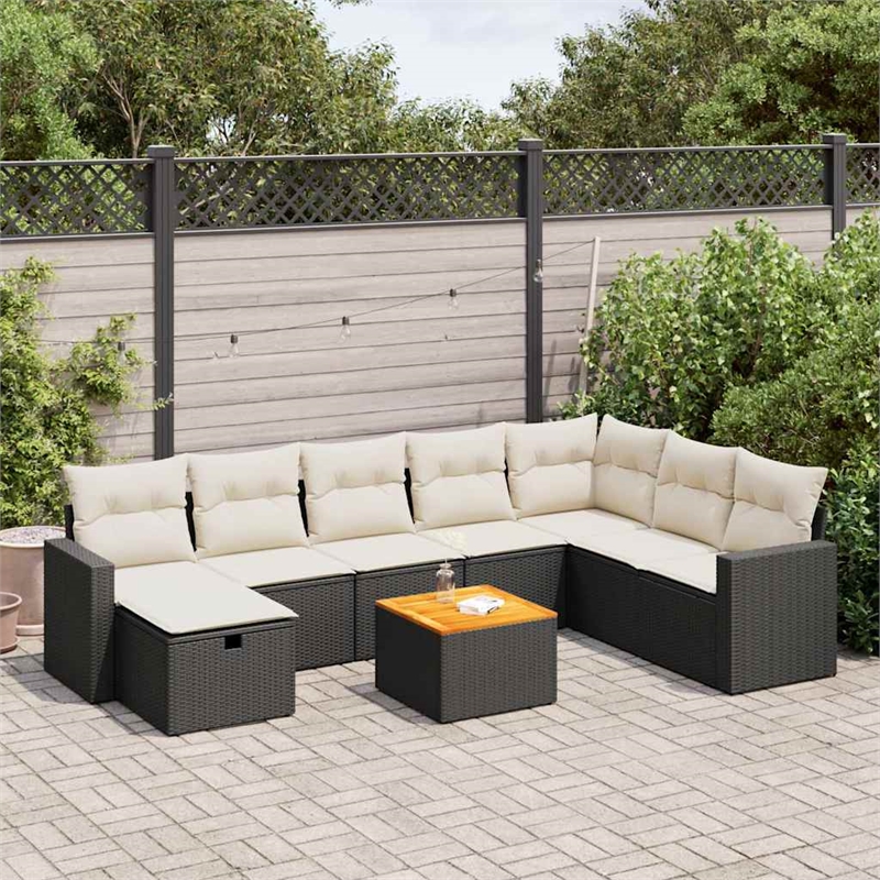 vidaXL 9 Piece Solid Acacia Wood Sofa Set in Black/White/Cream