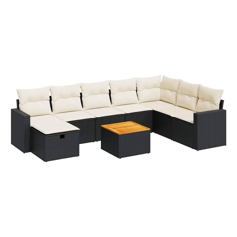 vidaXL 9 Piece Solid Acacia Wood Sofa Set in Black/White/Cream