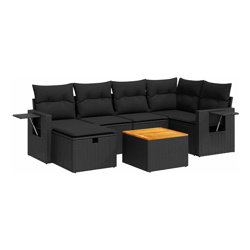 vidaXL 7 Piece Solid Acacia Wood Sofa Set in Black