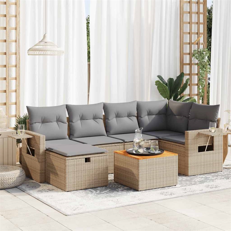 vidaXL 7 Piece Solid Acacia Wood Sofa Set in Gray/Beige