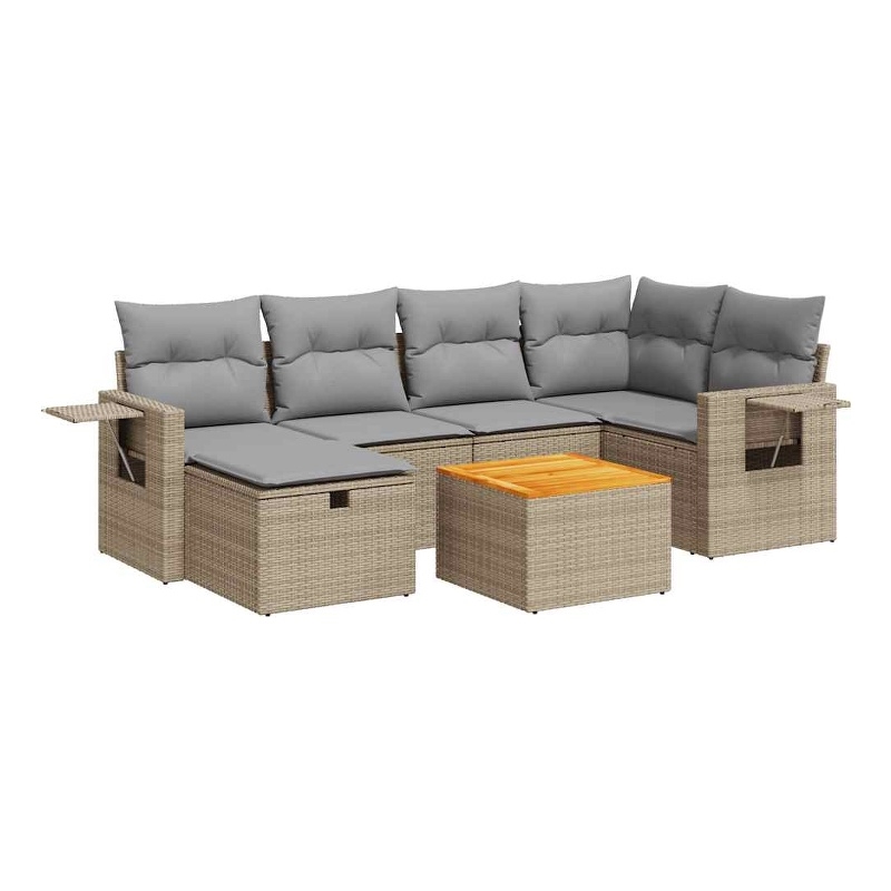 vidaXL 7 Piece Solid Acacia Wood Sofa Set in Gray/Beige