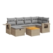 vidaXL 7 Piece Solid Acacia Wood Sofa Set in Gray/Beige