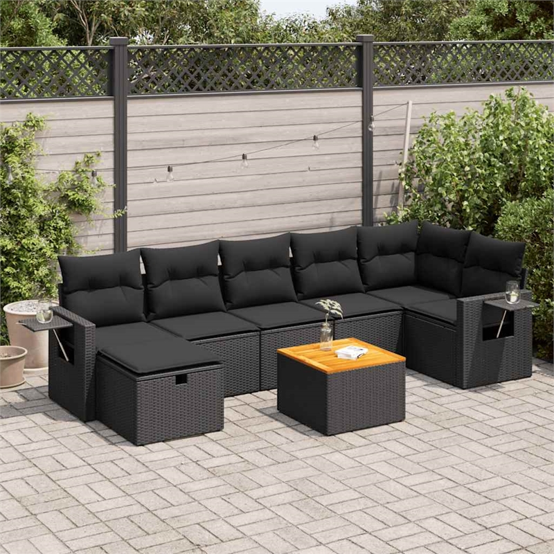 vidaXL 8 Piece Solid Acacia Wood Sofa Set in Black
