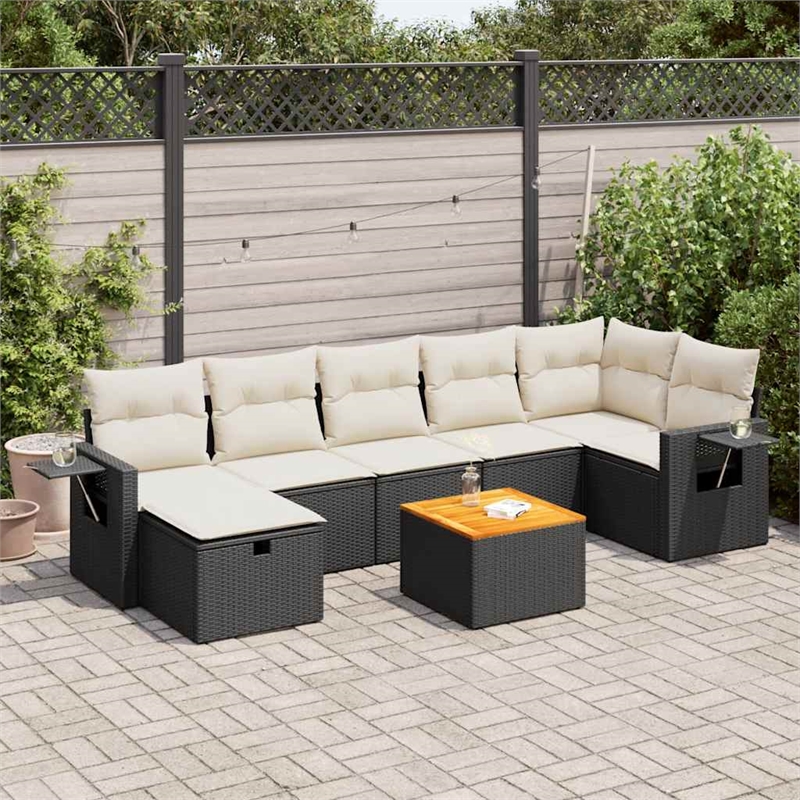 vidaXL 8 Piece Solid Acacia Wood Sofa Set in Black/White/Cream