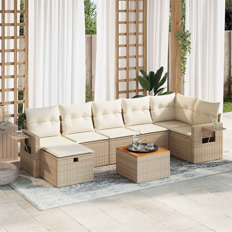 vidaXL 8 Piece Solid Acacia Wood Sofa Set in White/Cream/Beige