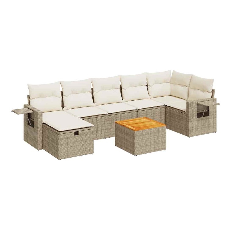 vidaXL 8 Piece Solid Acacia Wood Sofa Set in White/Cream/Beige