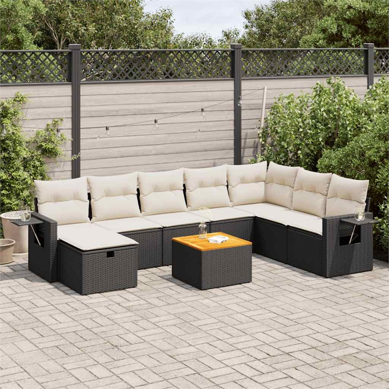 vidaXL 9 Piece Solid Acacia Wood Sofa Set in Black/White/Cream