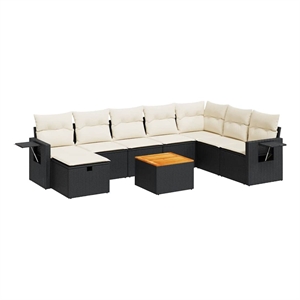 vidaxl 9 piece solid acacia wood sofa set in black/white/cream