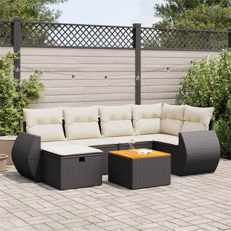 vidaXL 7 Piece Sofa Set in Black/White/Brown/Cream