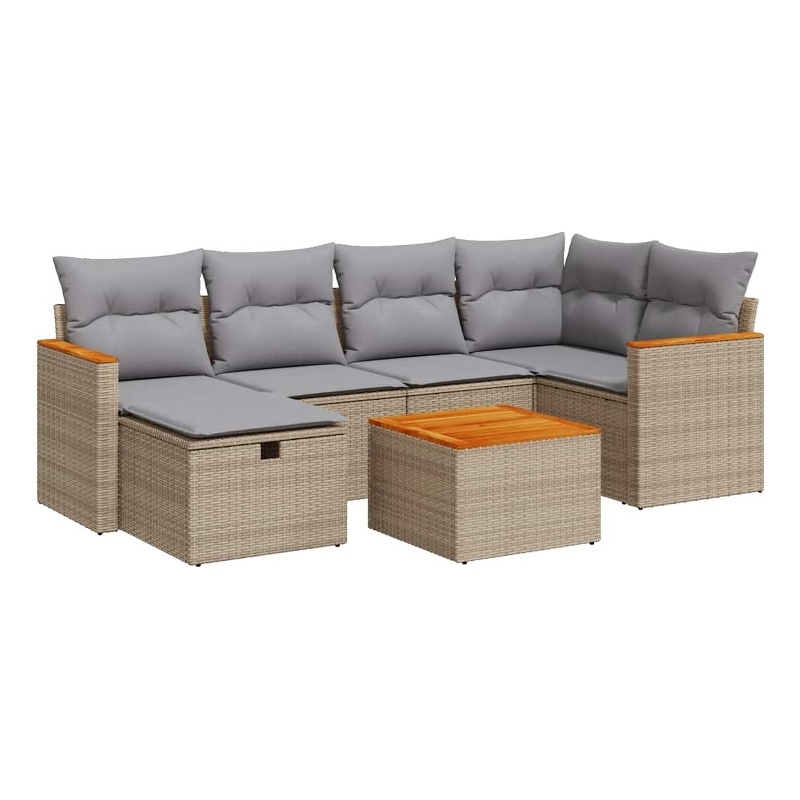 vidaXL 7 Piece Solid Acacia Wood Small Sofa Set in Gray/Brown/Beige