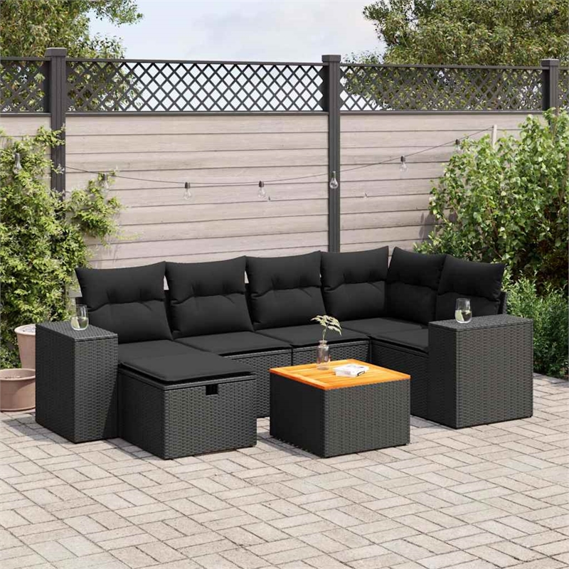 vidaXL 7 Piece Solid Acacia Wood Sofa Set in Black