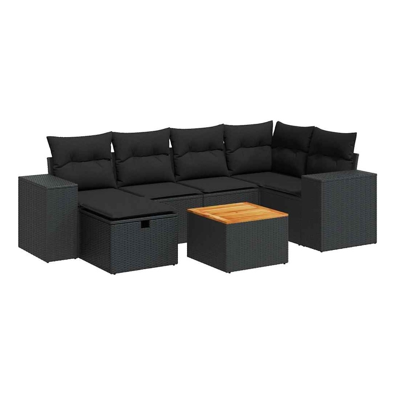 vidaXL 7 Piece Solid Acacia Wood Sofa Set in Black