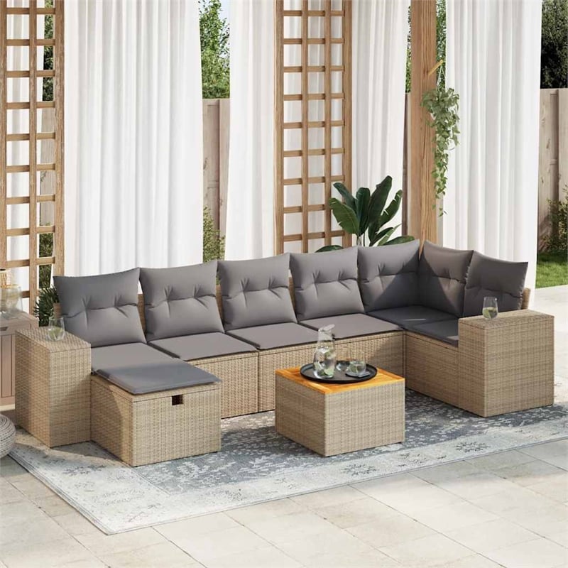 vidaXL 8 Piece Solid Acacia Wood Large Sofa Set in Beige