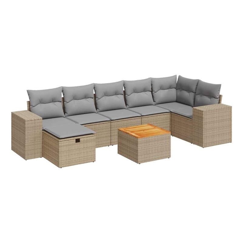vidaXL 8 Piece Solid Acacia Wood Large Sofa Set in Beige