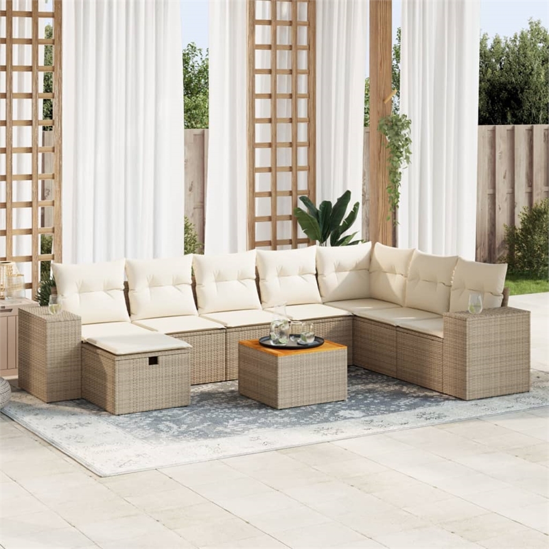 vidaXL 9 Piece Solid Acacia Wood Sofa Set in White/Cream/Beige