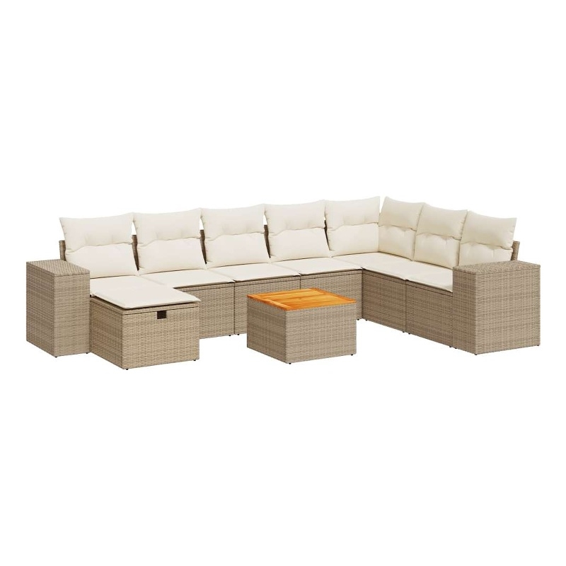 vidaXL 9 Piece Solid Acacia Wood Sofa Set in White/Cream/Beige