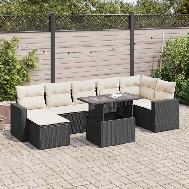 vidaXL 8 Piece Steel Sofa Set in Black/White/Cream