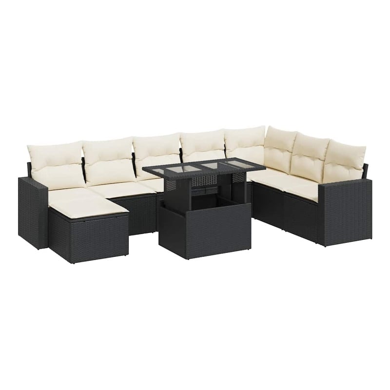 vidaXL 9 Piece Poly Rattan Sofa Set in Black/White/Cream