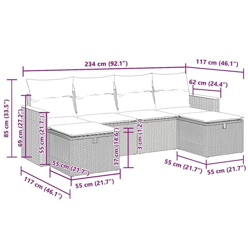 vidaXL 6 Piece Steel Sofa Set in Black/White/Cream