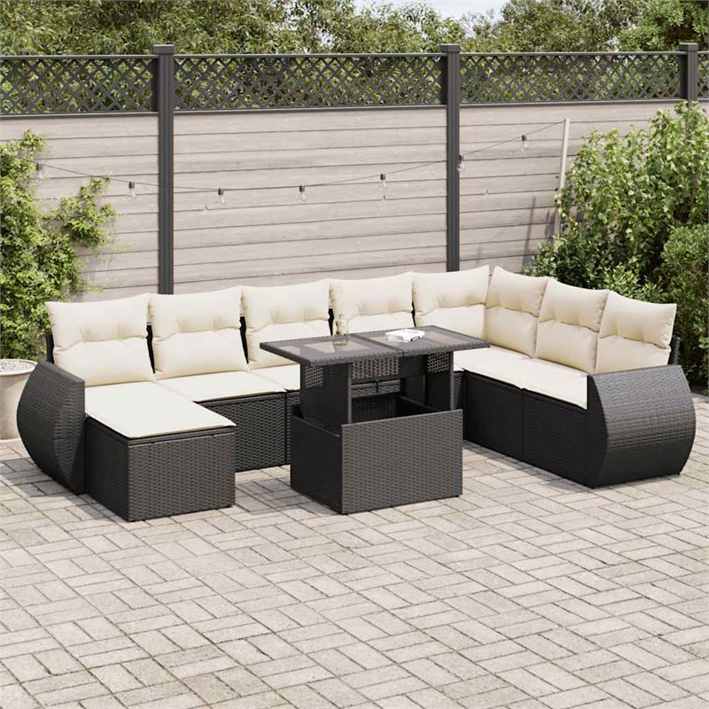 vidaXL 9 Piece Steel Sofa Set in Black/White/Cream