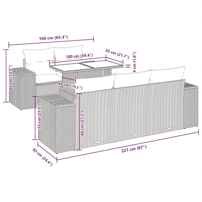 vidaXL 6 Piece Poly Rattan Sofa Set in Black/White/Cream