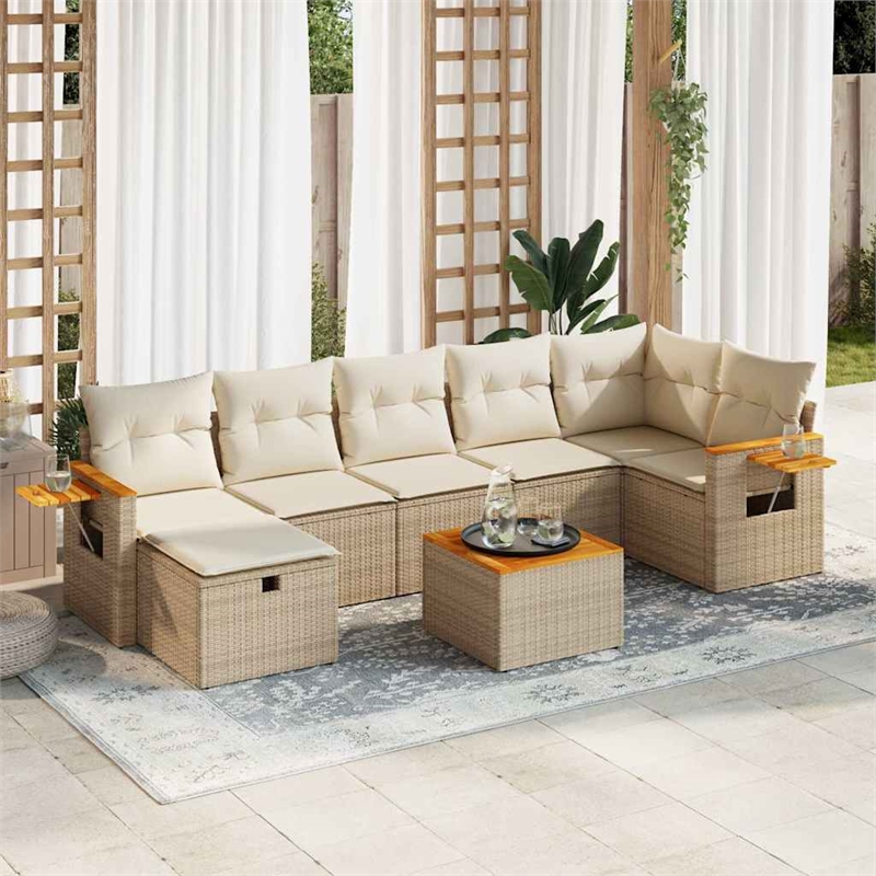 vidaXL 8 Piece Solid Acacia Wood Sofa Set in White/Cream/Beige