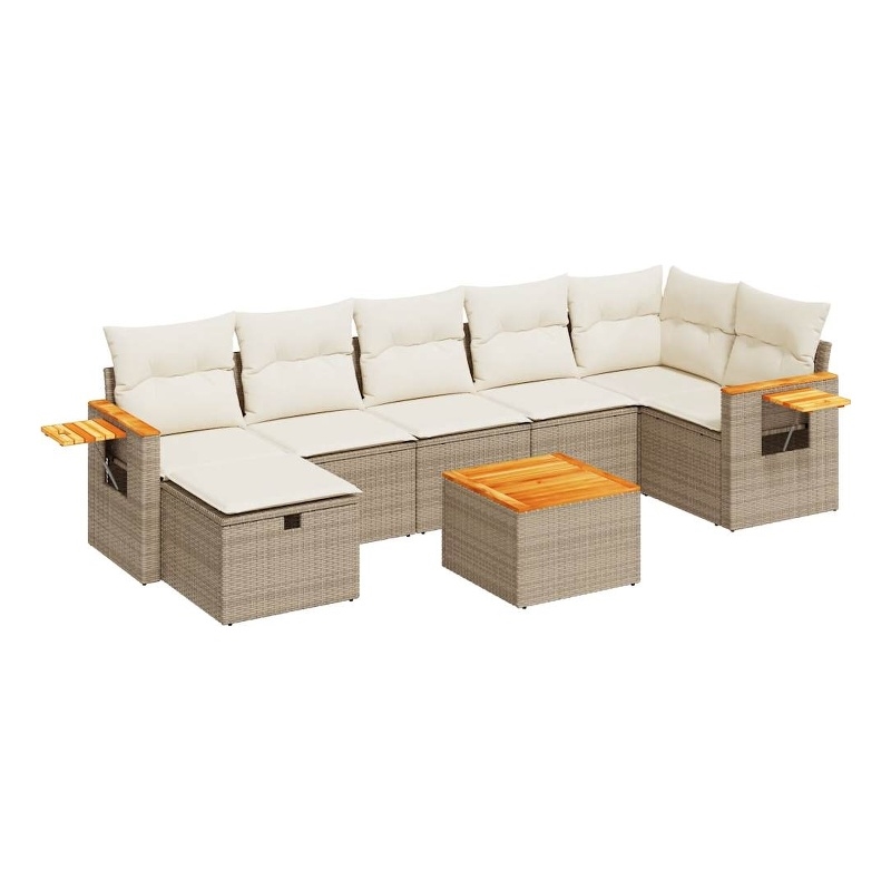 vidaXL 8 Piece Solid Acacia Wood Sofa Set in White/Cream/Beige
