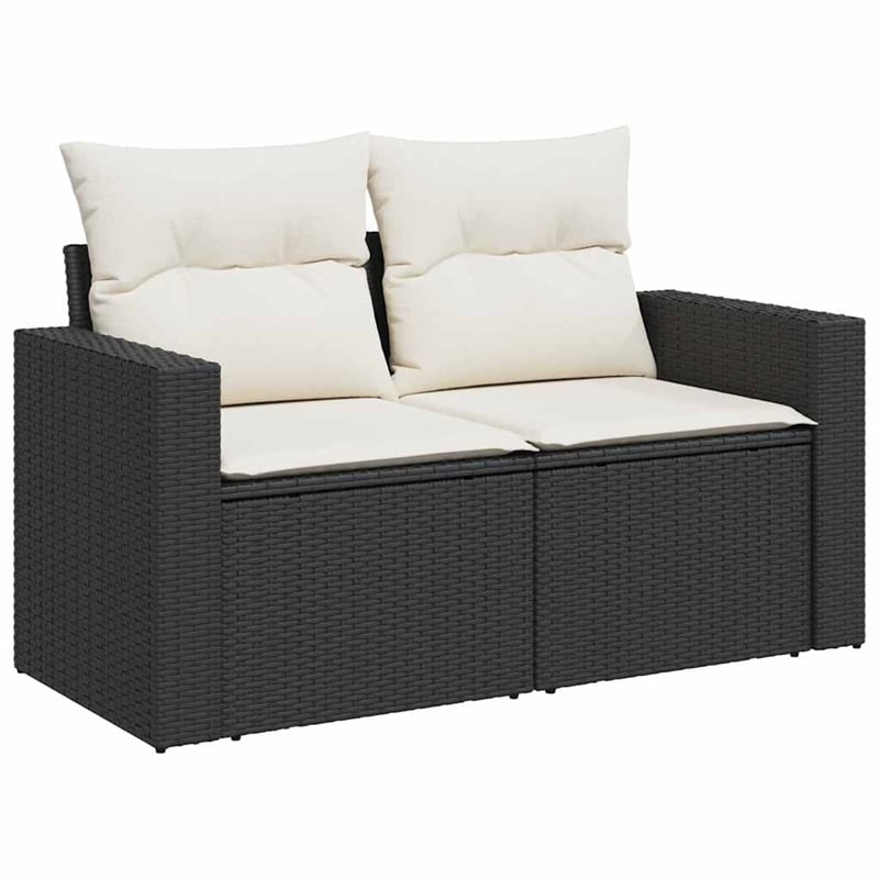vidaXL 9 Piece Poly Rattan Sofa Set in Black/White/Cream
