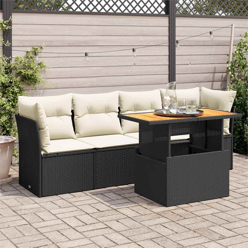 vidaXL 5 Piece Solid Acacia Wood Sofa Set in Black/White/Cream