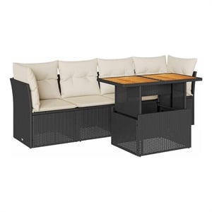 vidaXL 5 Piece Solid Acacia Wood Sofa Set in Black/White/Cream