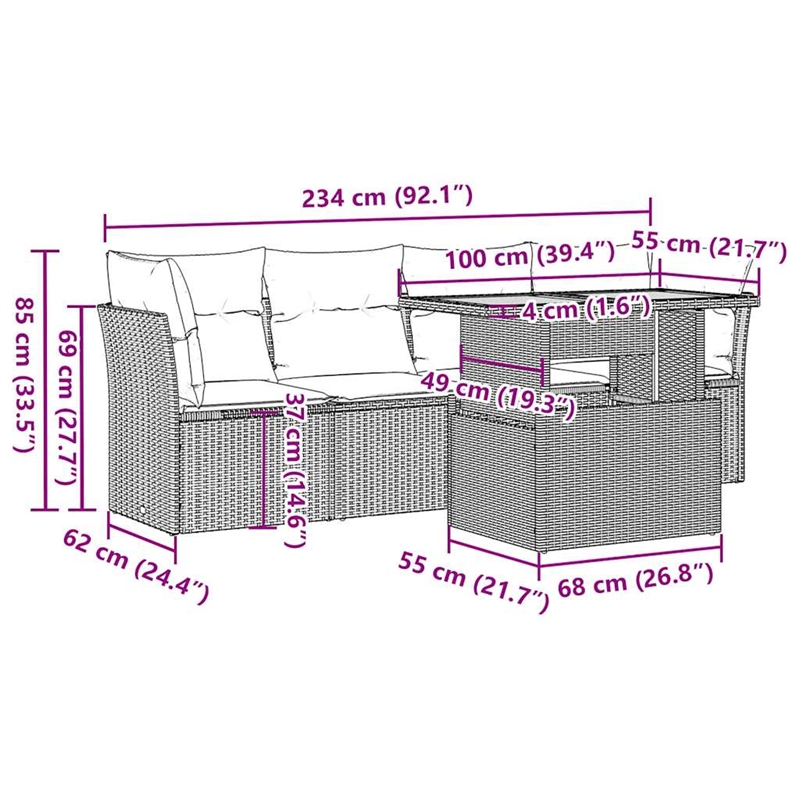 vidaXL 5 Piece Solid Acacia Wood Sofa Set in Gray/Beige