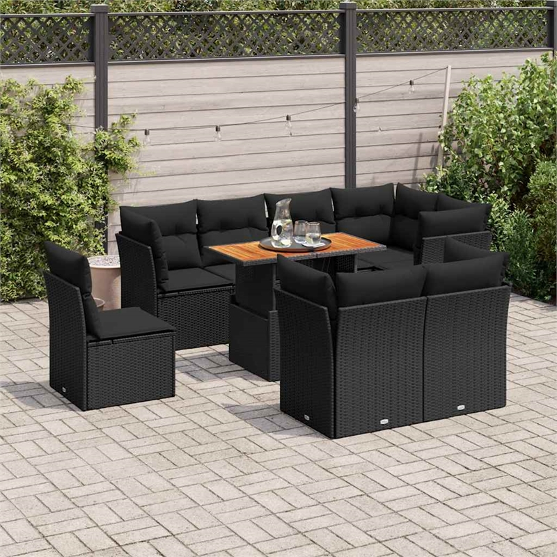vidaXL 9 Piece Solid Acacia Wood Sofa Set in Black