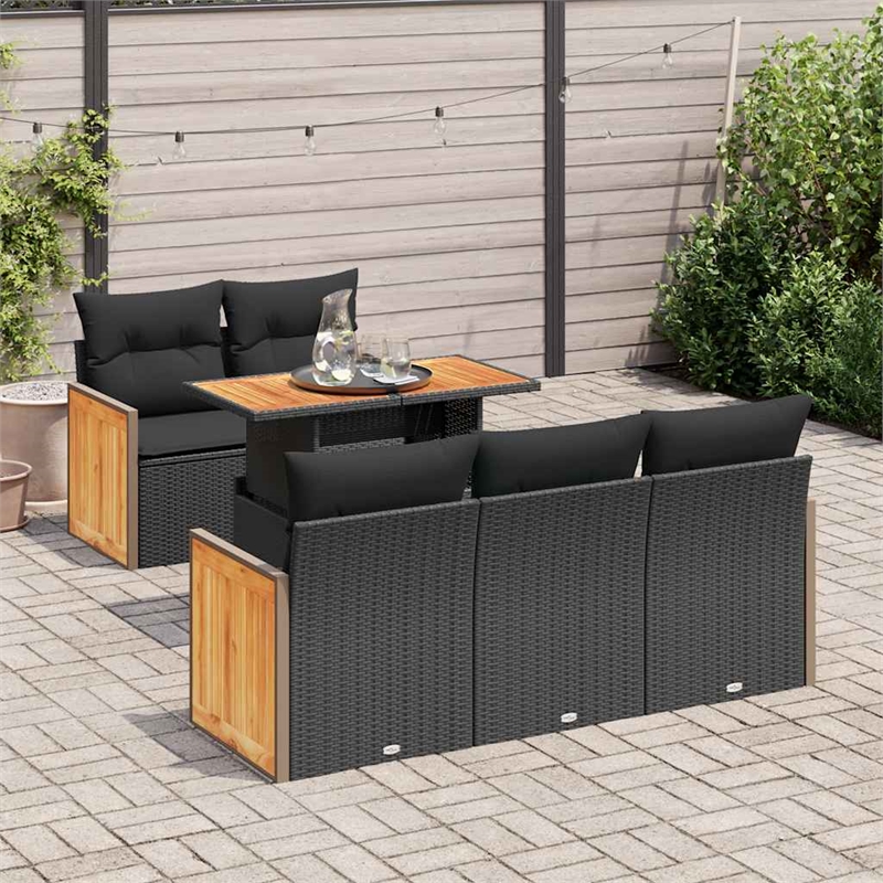 vidaXL 6 Piece Solid Acacia Wood Sofa Set in Black