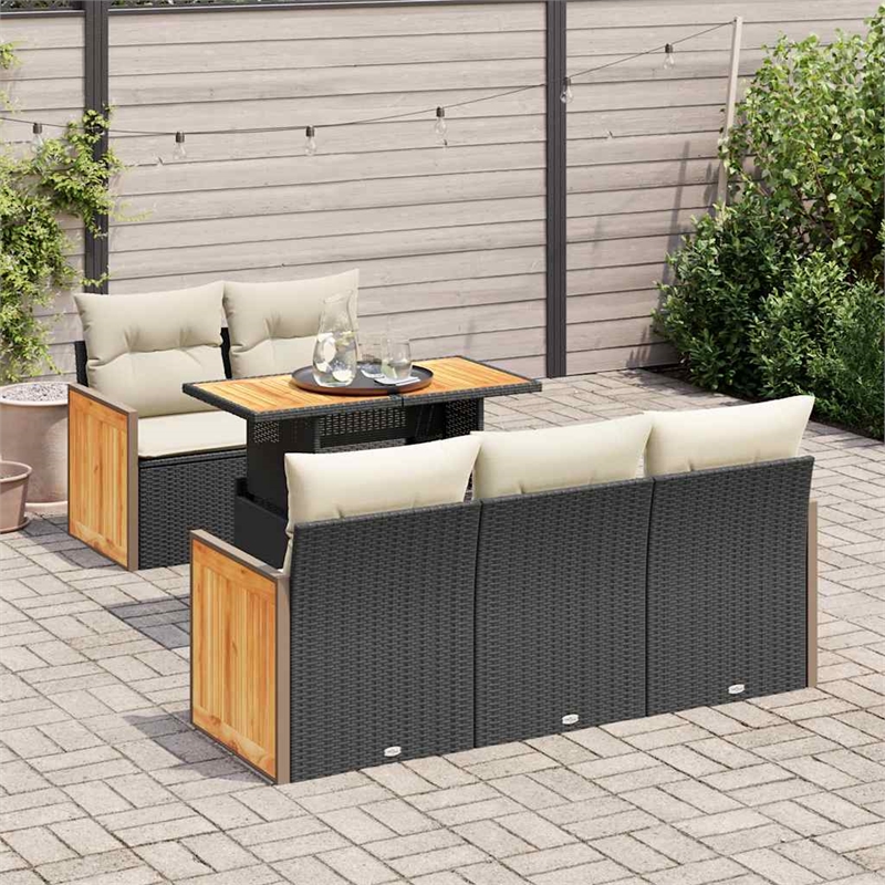 vidaXL 6 Piece Solid Acacia Wood Sofa Set in Black/White/Cream