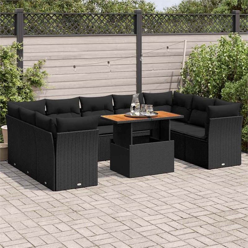 vidaXL 10 Piece Solid Acacia Wood Sofa Set in Black