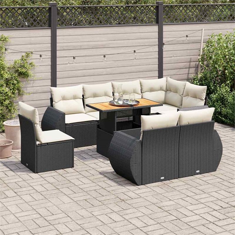 vidaXL 9 Piece Solid Acacia Wood Sofa Set in Black/Cream