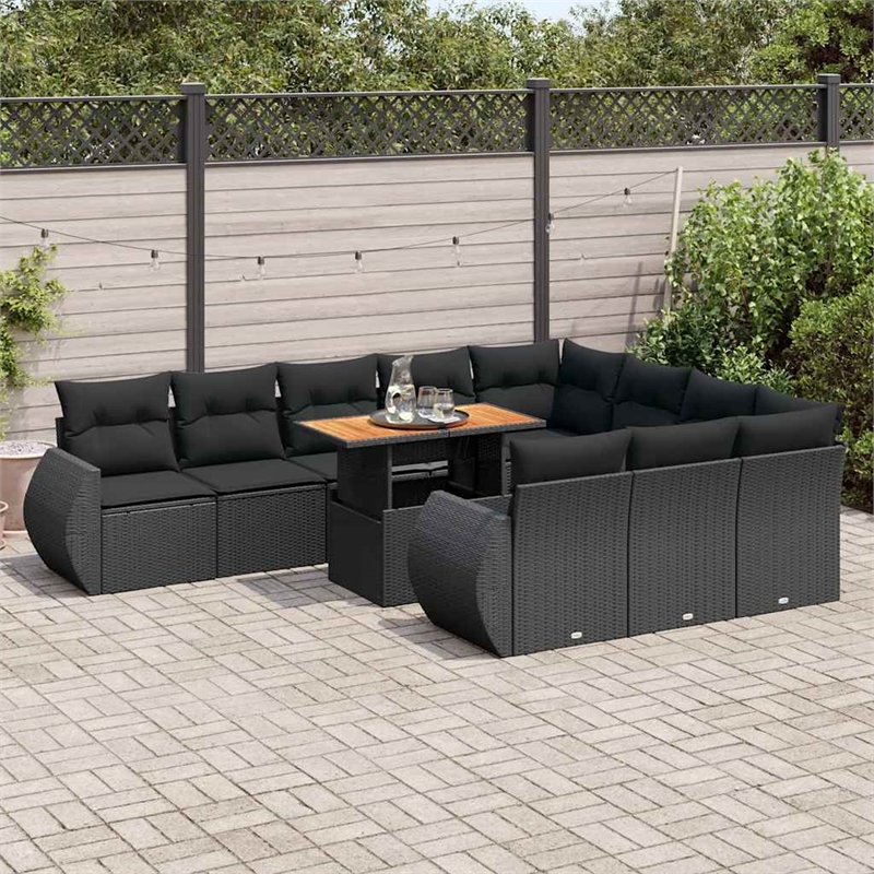 vidaXL 11 Piece Solid Acacia Wood Small Sofa Set in Black