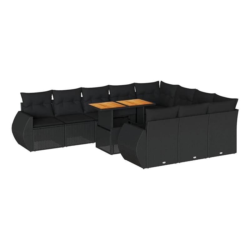 vidaXL 11 Piece Solid Acacia Wood Small Sofa Set in Black
