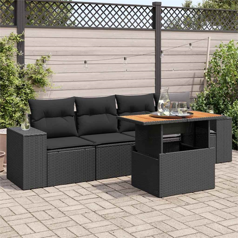 vidaXL 5 Piece Solid Acacia Wood Sofa Set in Black