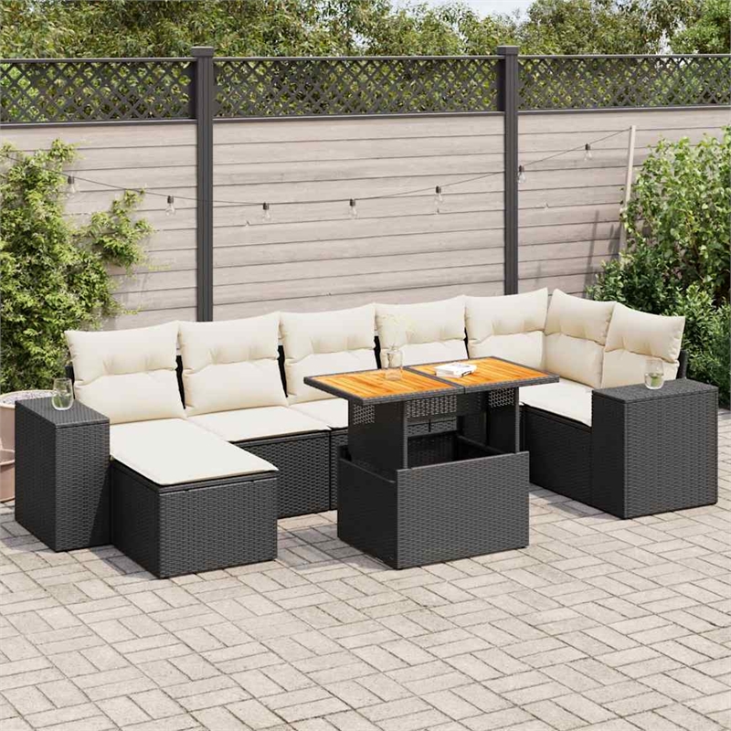 vidaXL 8 Piece Solid Acacia Wood Sofa Set in Black/White/Cream