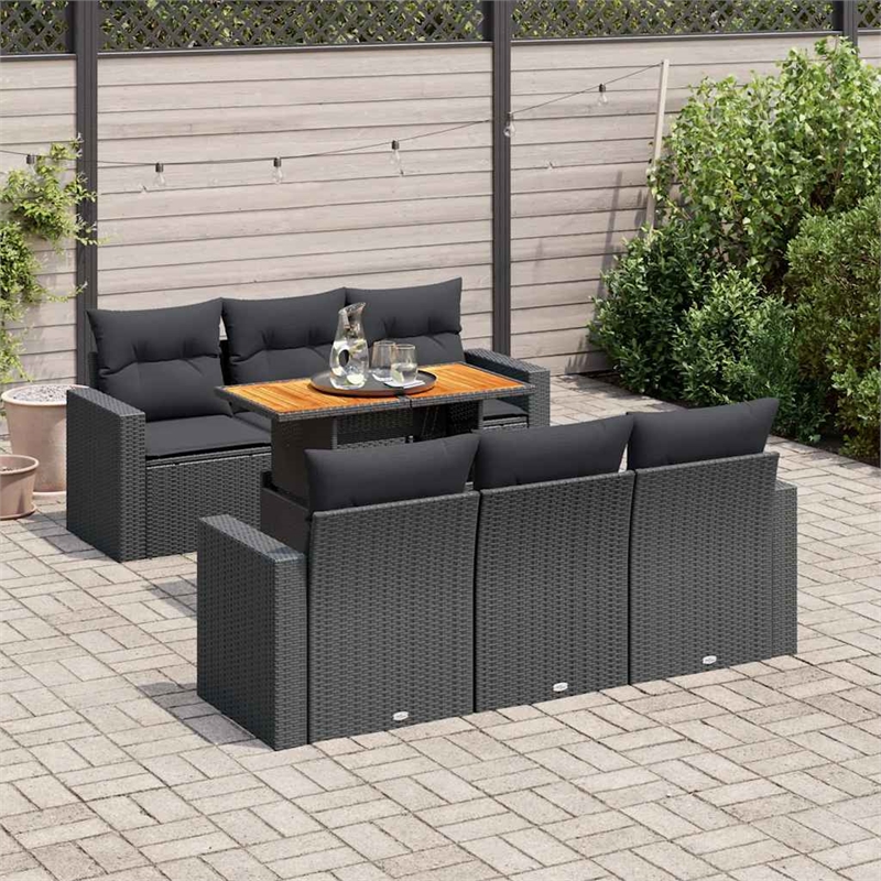 vidaXL 7 Piece Solid Acacia Wood Small Sofa Set in Black