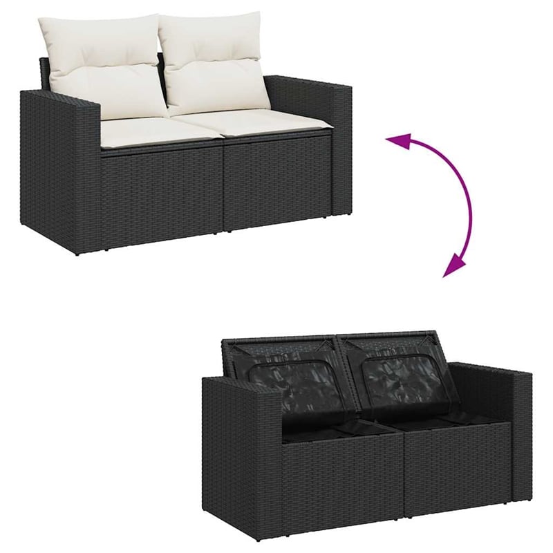 vidaXL 7 Piece Poly Rattan Sofa Set in Black/White/Cream