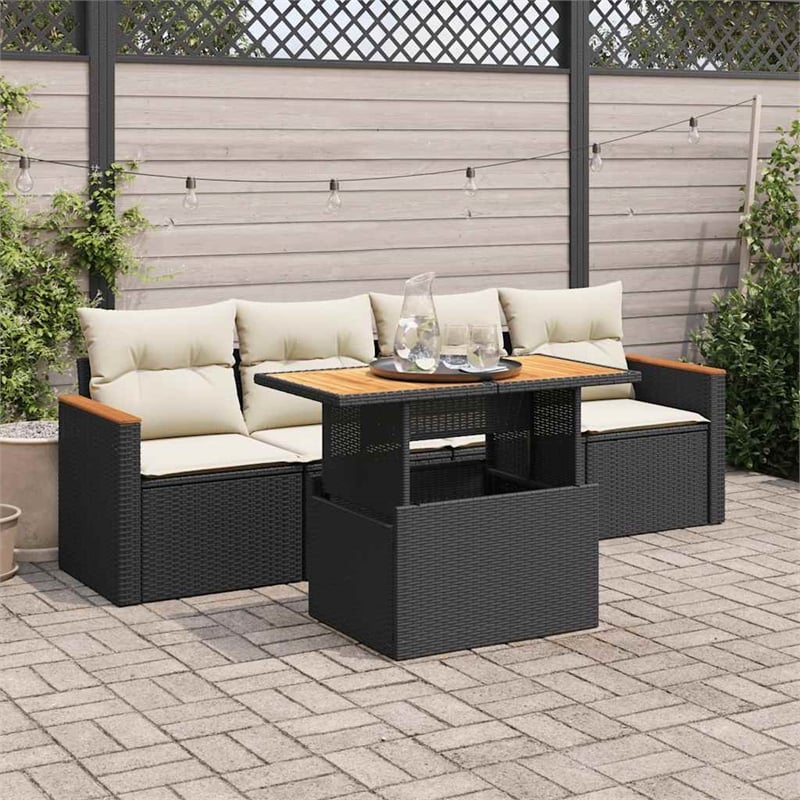 vidaXL 5 Piece Solid Acacia Wood Sofa Set in Black/White/Cream