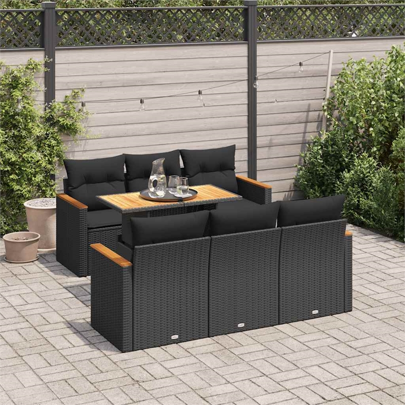 vidaXL 7 Piece Solid Acacia Wood Sofa Set in Black