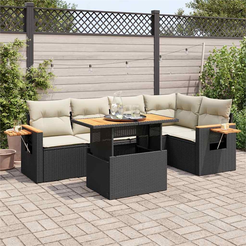 vidaXL 6 Piece Solid Acacia Wood Large Sofa Set in Black